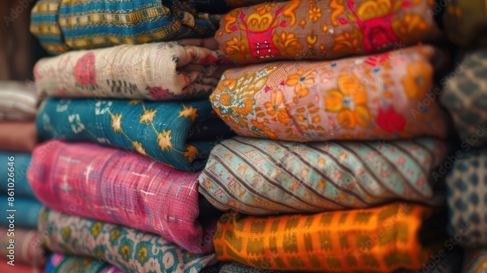 Vivid cotton garment stack close up texture rich Vivid cotton garment stack close up texture rich