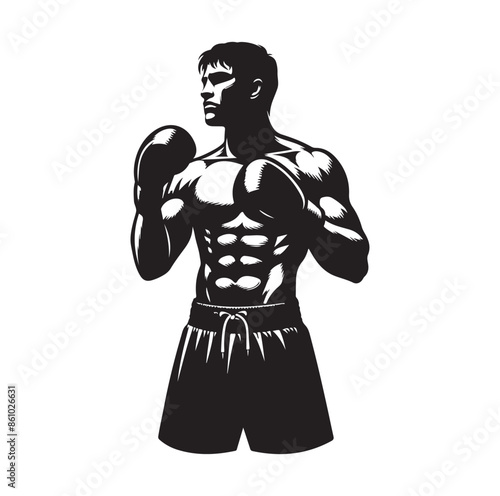 A boxer stand with pose silhouette illustration