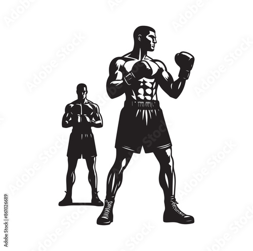 A boxer stand with pose silhouette illustration