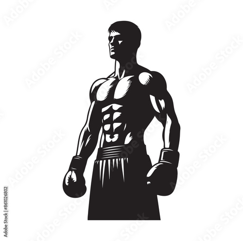 A boxer stand with pose silhouette illustration