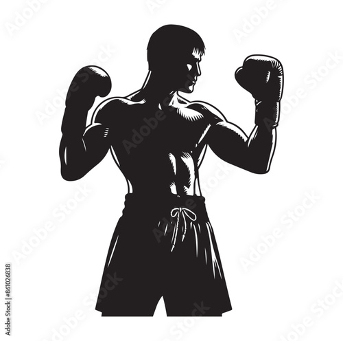 A boxer stand with pose silhouette illustration