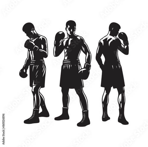 A boxer stand with pose silhouette illustration