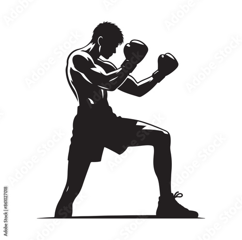 A boxer stand with pose silhouette illustration