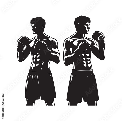 A boxer stand with pose silhouette illustration