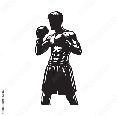 A boxer stand with pose silhouette illustration