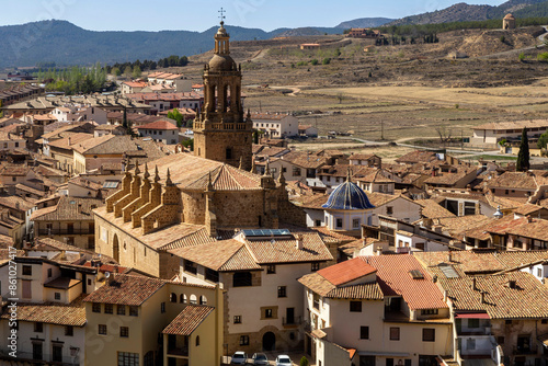 View of the ex collegiate church of Santa Maria la Mayor from the 17th century in Rubielos de Mora. Teruel, Aragon, Spain. photo