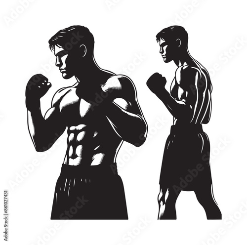 A boxer stand with pose silhouette illustration