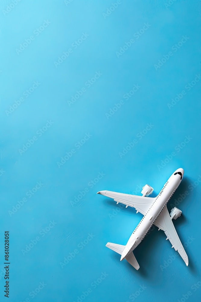A white airplane is on a blue background A white airplane is on a blue background