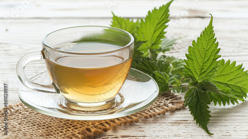 Cup of Nettle Tea with Fresh Leaves