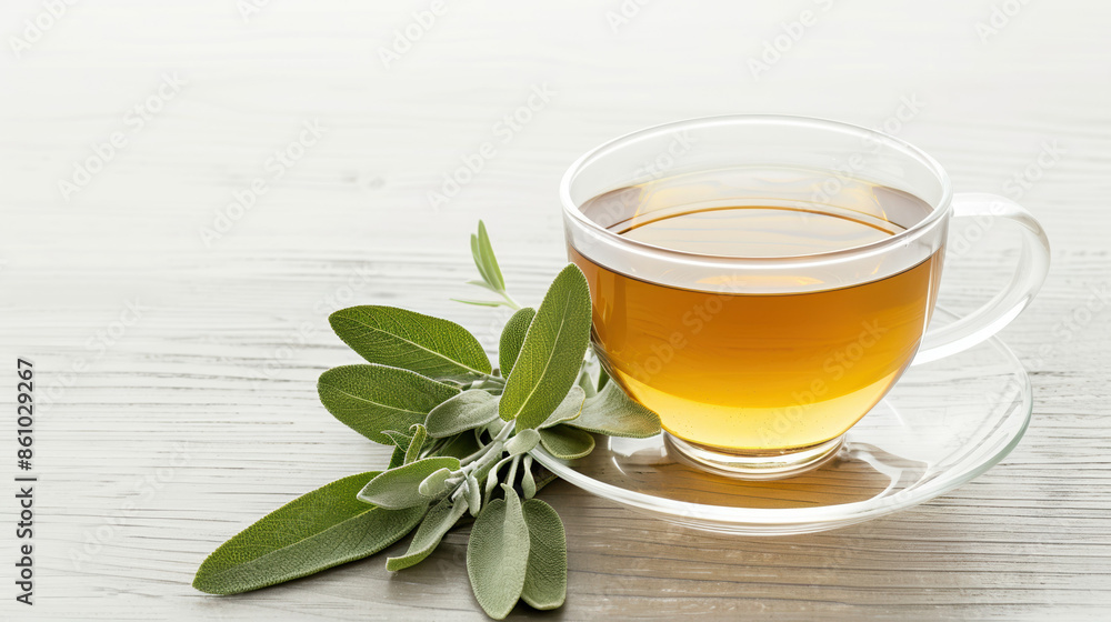 Cup of Sage Tea with Fresh Sage Leaves Cup of Sage Tea with Fresh Sage Leaves