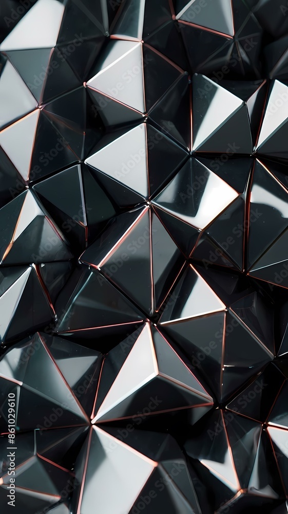 A close-up of glossy, dark geometric shapes creating an intricate, abstract pattern with light reflections. A close-up of glossy, dark geometric shapes creating an intricate, abstract pattern with light reflections.