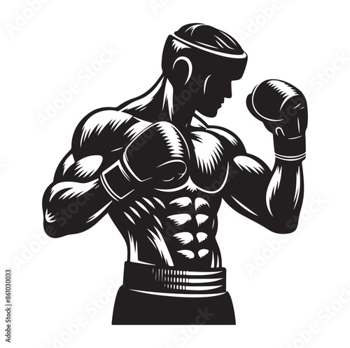 A boxer stand with pose silhouette illustration