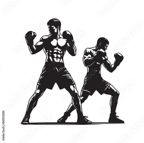 A boxer stand with pose silhouette illustration