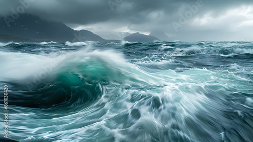 Waves of water of the river and the sea meet each other during high tide and low tide Whirlpools of the maelstrom of Saltstraumen Nordland Norway : Generative AI