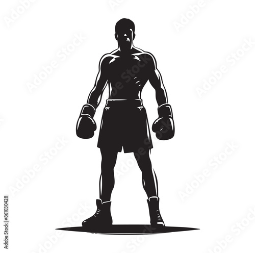 A boxer stand with pose silhouette illustration