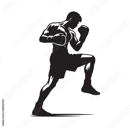 A boxer stand with pose silhouette illustration
