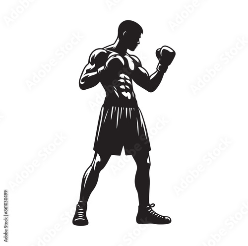 A boxer stand with pose silhouette illustration