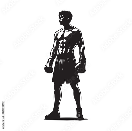 A boxer stand with pose silhouette illustration
