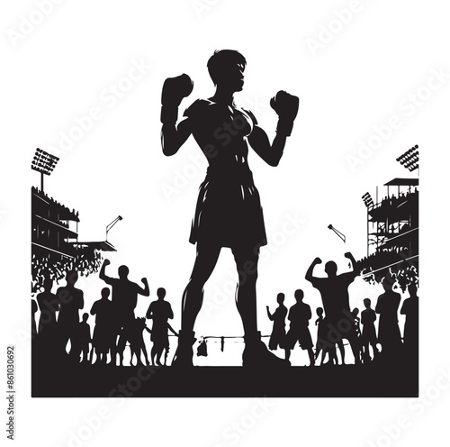 A boxer stand with pose silhouette illustration