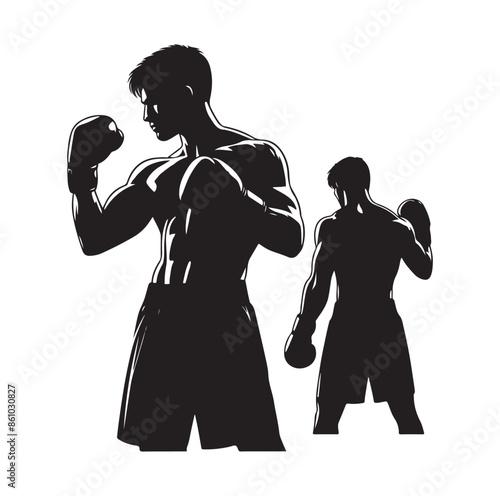 A boxer stand with pose silhouette illustration