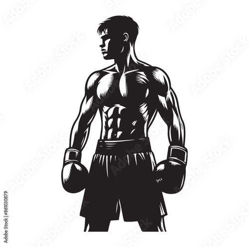 A boxer stand with pose silhouette illustration