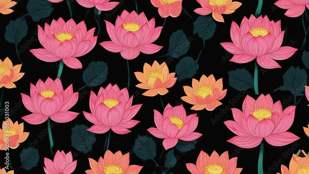 Seamless pattern with pink lotus Seamless pattern with pink lotus
