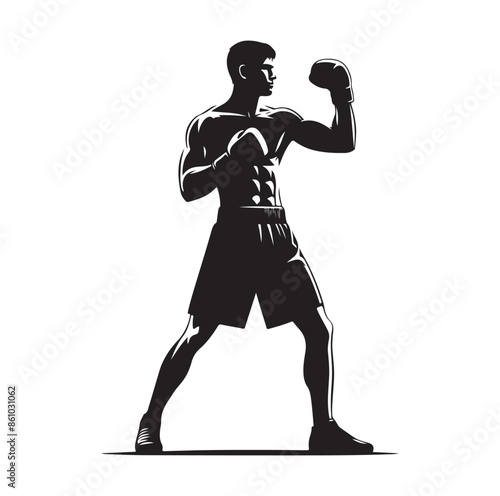 A boxer stand with pose silhouette illustration