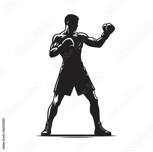 A boxer stand with pose silhouette illustration