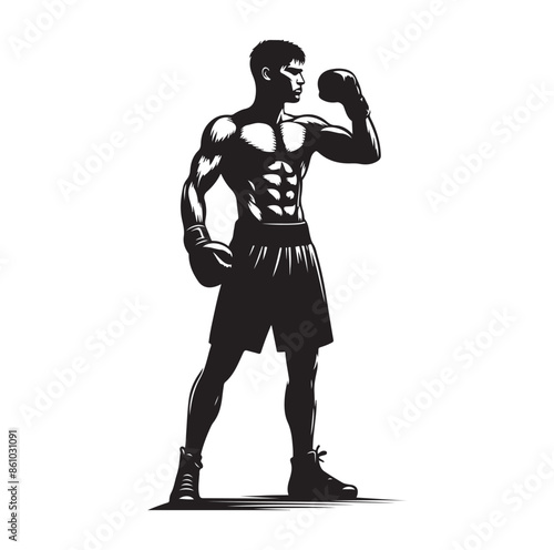 A boxer stand with pose silhouette illustration