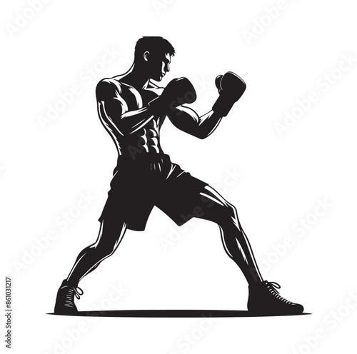 A boxer stand with pose silhouette illustration