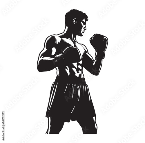 A boxer stand with pose silhouette illustration