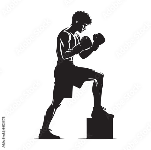 A boxer stand with pose silhouette illustration