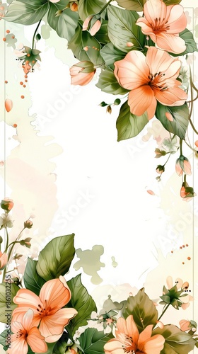 A template for story and web banner containing many plants and flowers. floral frame border on white background