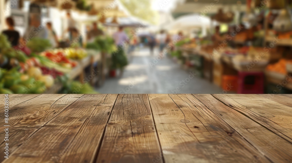 Empty brown wooden table and blur background of abstract of resturant lights people enjoy eating ,can be used for montage or display your products