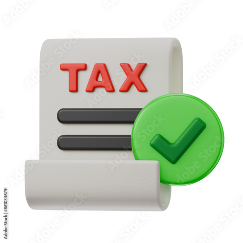 tax document report done and verified with checkmark symbol on circle finance accounting theme isolated 3d icon illustration element