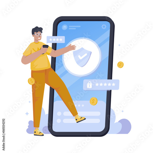 Secure financial mobile application vector illustration