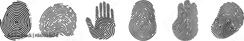 fingerprint vector set. identity biometric system. Security id verification human. Vector fingerprint collection.
