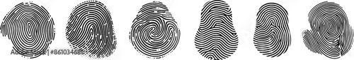 fingerprint vector set. identity biometric system. Security id verification human. Vector fingerprint collection.
