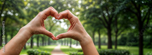 Banner hands in the shape of heart copy space