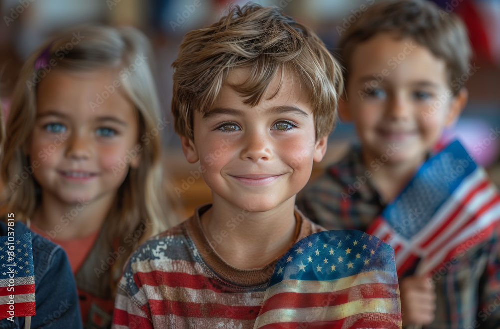 Fototapeta premium children with american flag