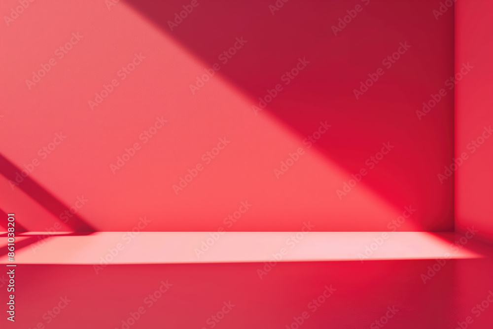 Sunlight casting geometric shadows on a red wall in a room Sunlight casting geometric shadows on a red wall in a room
