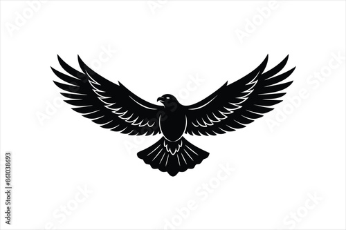 a majestic linocut eagle soaring through the sky. silhouette black vector art illustration