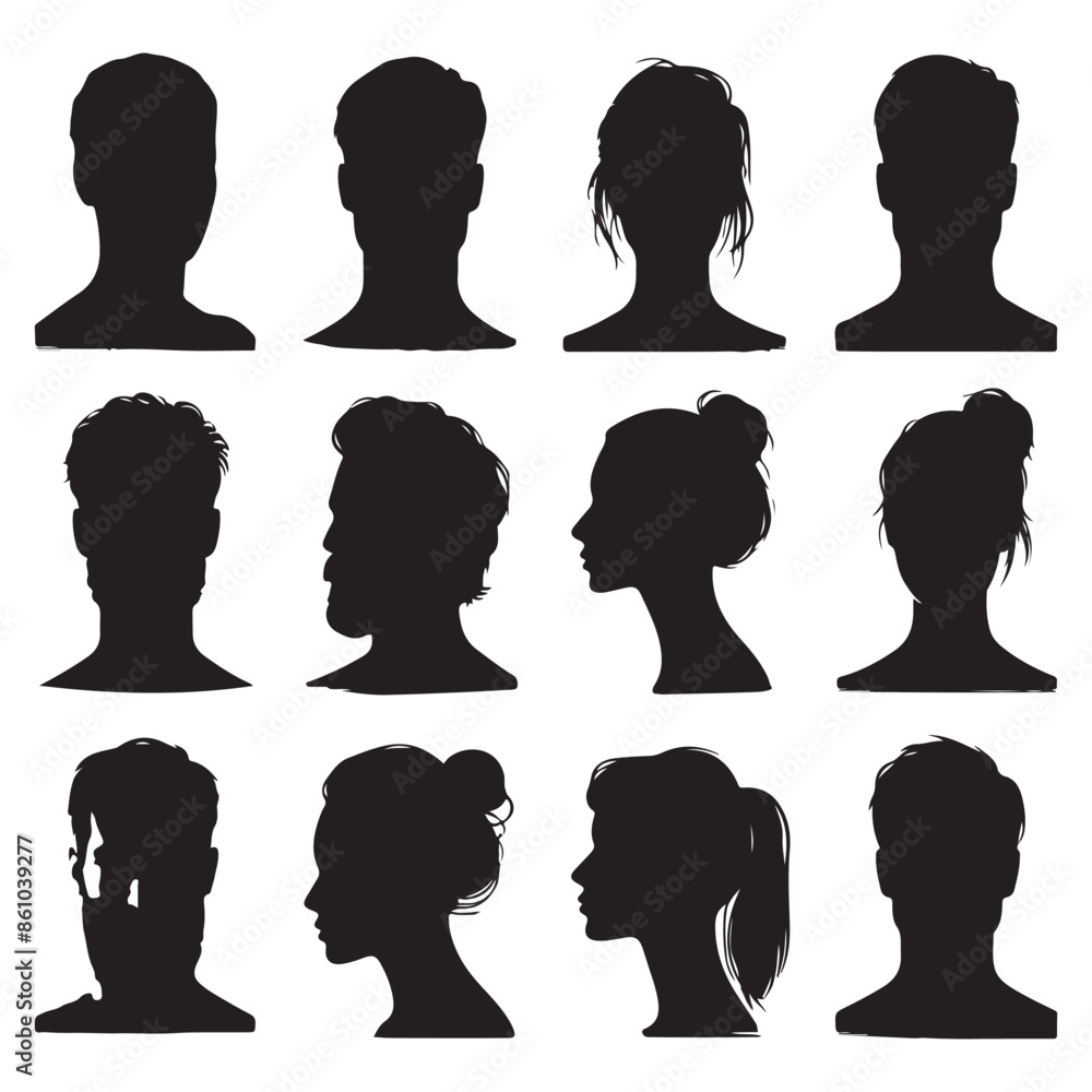 Silhouette set of a person head and shoulders Silhouette set of a person head and shoulders