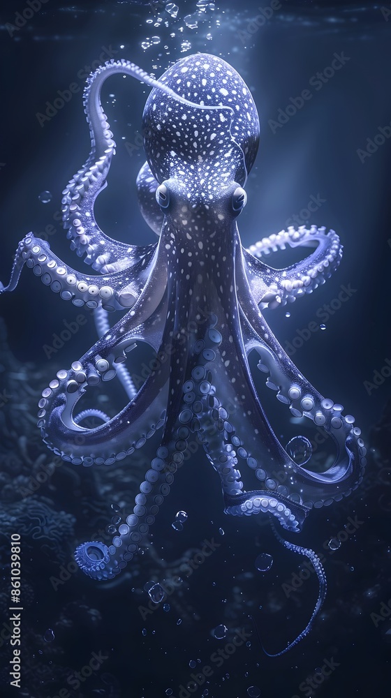 Enigmatic Glowing Squid Swimming in the Ethereal Depths of the Ocean Enigmatic Glowing Squid Swimming in the Ethereal Depths of the Ocean