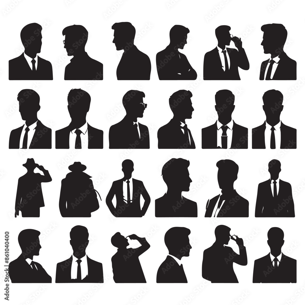 Silhouette set of a person head and shoulders Silhouette set of a person head and shoulders