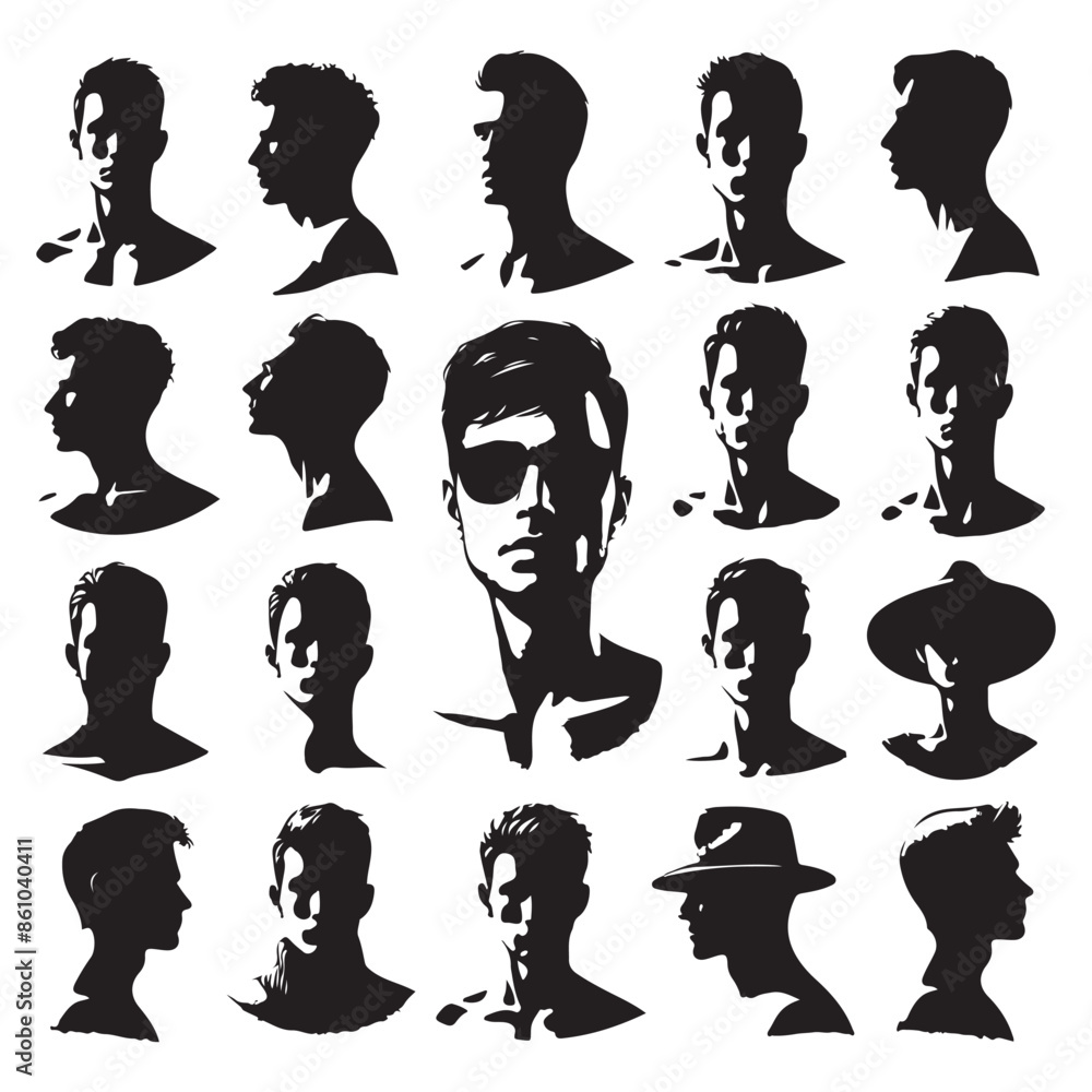 Silhouette set of a person head and shoulders Silhouette set of a person head and shoulders