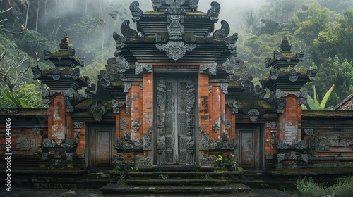 A traditional Balinese temple entrance with intricate carvings