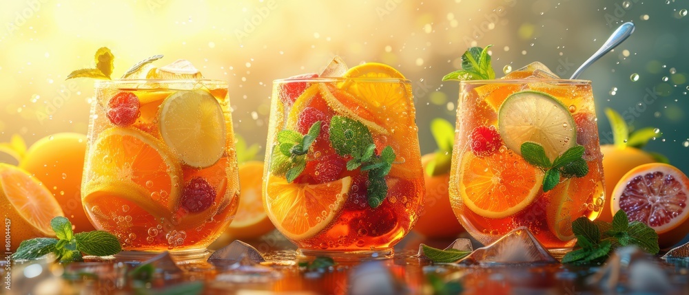 Bright vector image of a fruit punch bowl with ladle and floating fruit slices. Bright vector image of a fruit punch bowl with ladle and floating fruit slices.