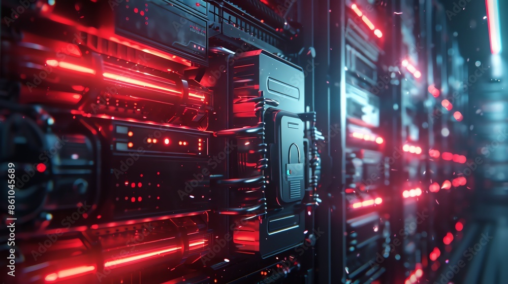 Obraz premium wallpaper of database data center security room networking , technology, computer, light, concept, digital, design, data, business, internet, space, information, network, illustration networking