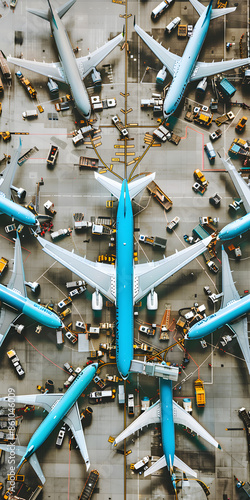 Tumultuado terminal de aeroporto com decolagens e pousos de aviões photo